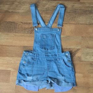 Wax Jean overall shorts with striped pockets